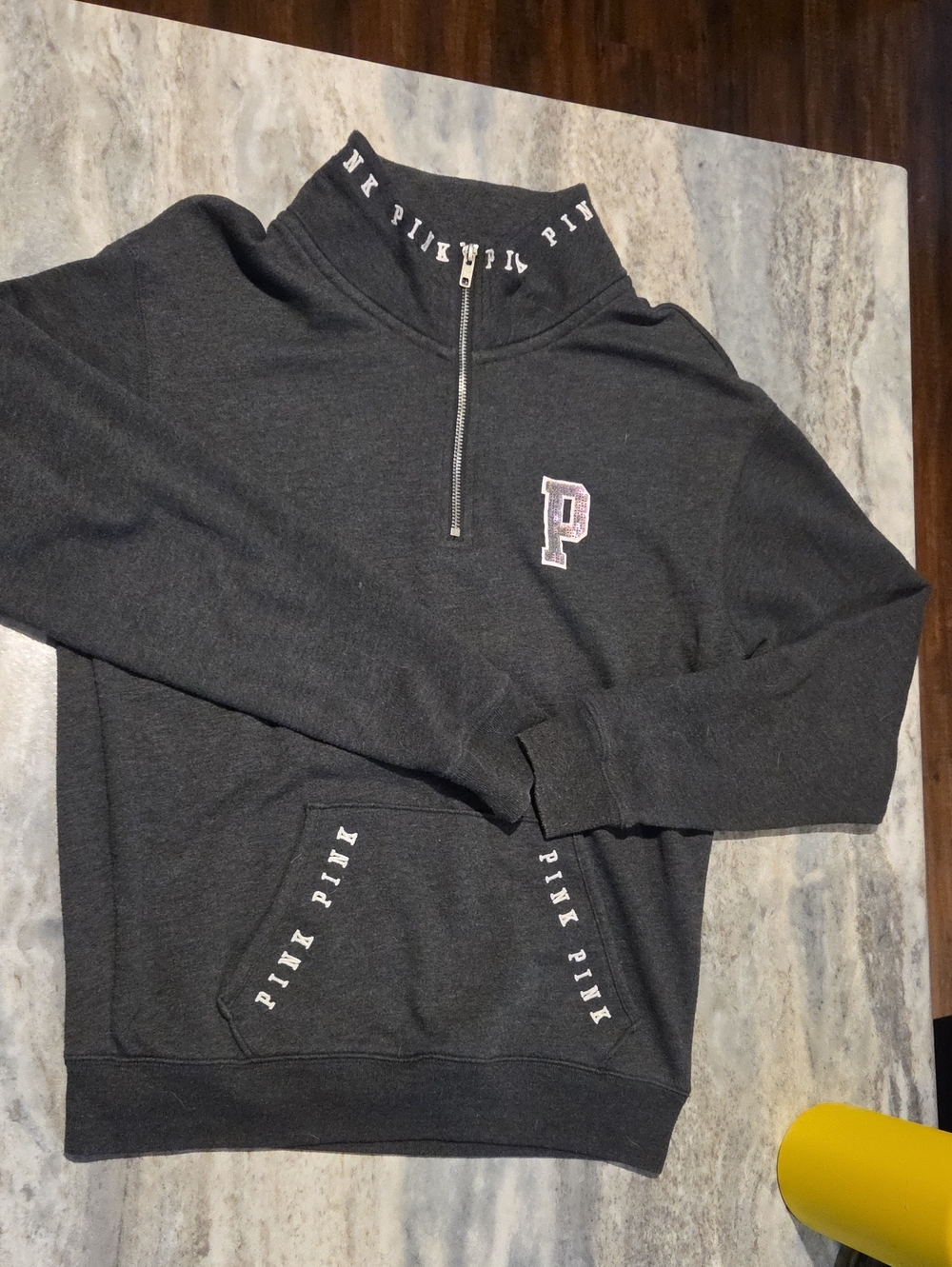 PINK Victoria's Secret Charcoal Half-Zip Sweater with 'P' Patch